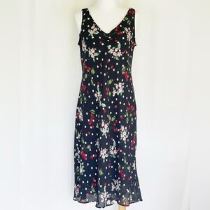 VTG Ronni Nicole Black Cherry Floral Polka Dot Midi Sheath Dress